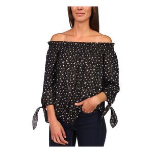 MICHAEL MICHAEL KORS Womens Black Tie Cuffs Curved Hem Pullover Top S